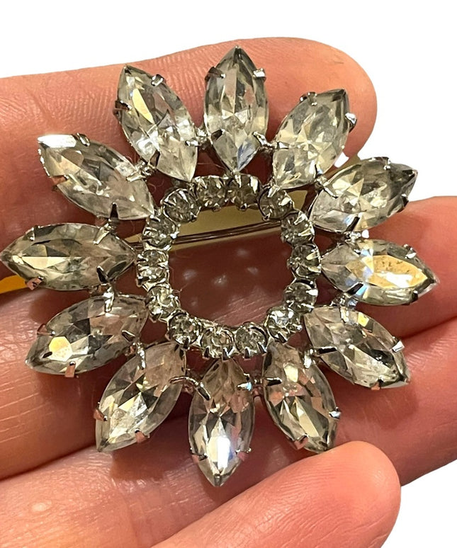 Stunning Vintage Triad Crystal flower brooch sparkle 1960s