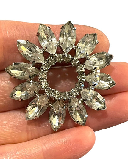 Stunning Vintage Triad Crystal flower brooch sparkle 1960s