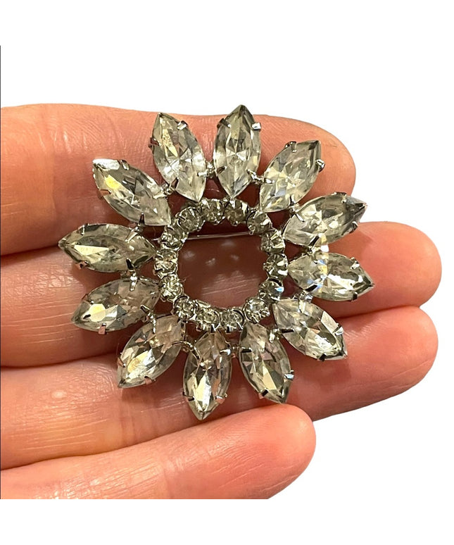 Stunning Vintage Triad Crystal flower brooch sparkle 1960s