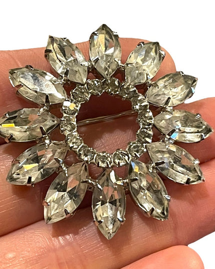 Stunning Vintage Triad Crystal flower brooch sparkle 1960s