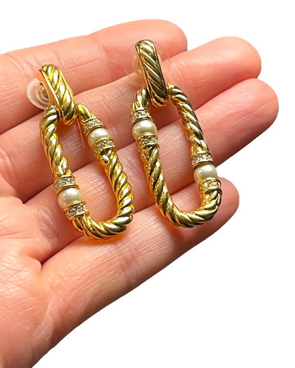Vintage Swarovski (swan) authentic pierced dangle earrings gold plt