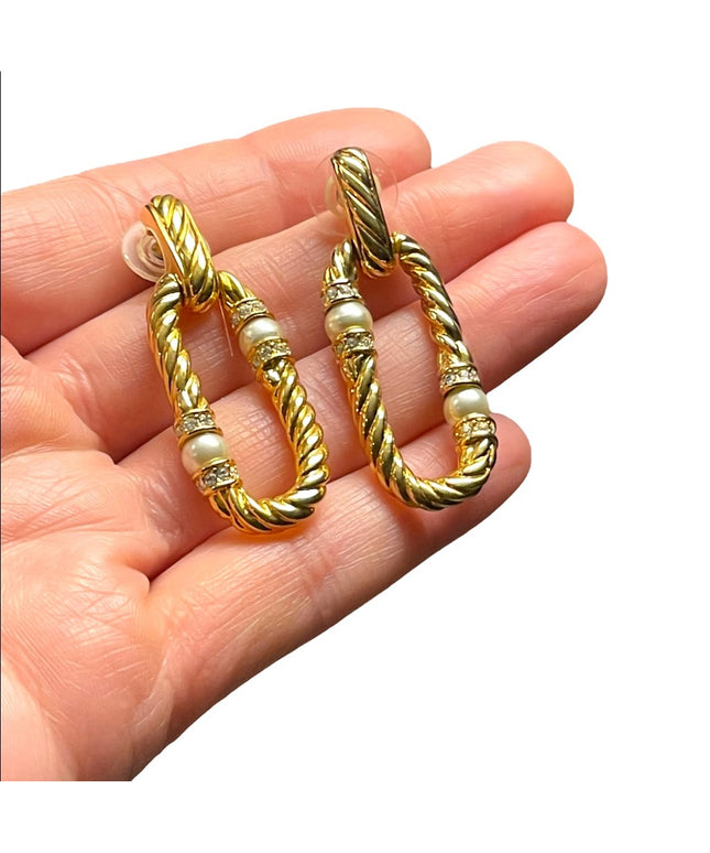 Vintage Swarovski (swan) authentic pierced dangle earrings gold plt