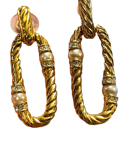 Vintage Swarovski (swan) authentic pierced dangle earrings gold plt