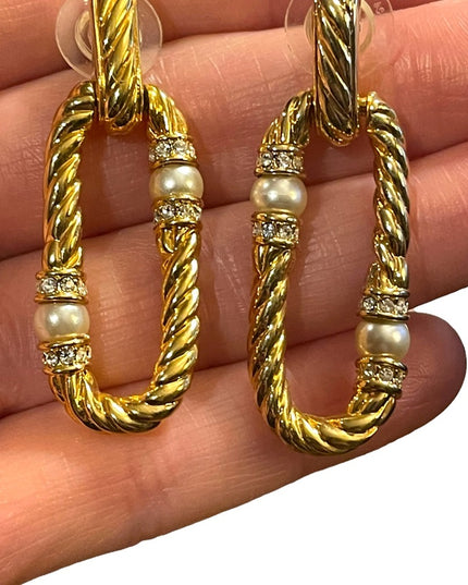 Vintage Swarovski (swan) authentic pierced dangle earrings gold plt