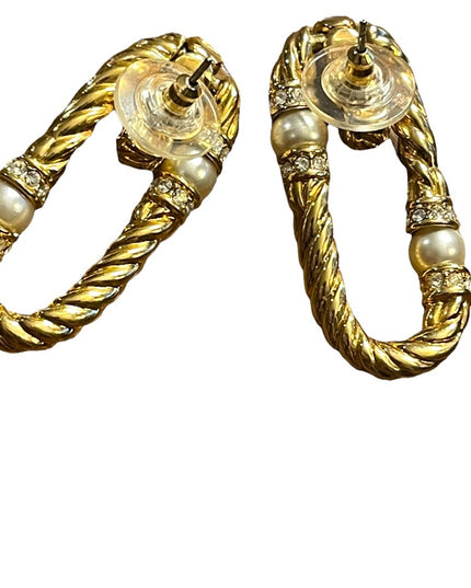 Vintage Swarovski (swan) authentic pierced dangle earrings gold plt
