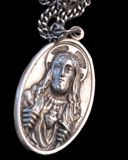 VTG Jesus Catholic Metal necklace medallion Mary Catholic religious