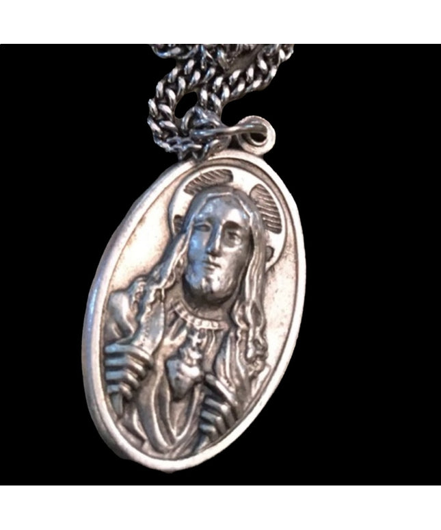 VTG Jesus Catholic Metal necklace medallion Mary Catholic religious