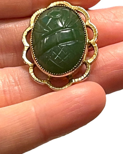Vintage 12k Gold filled Jade Pendant Carved brooch