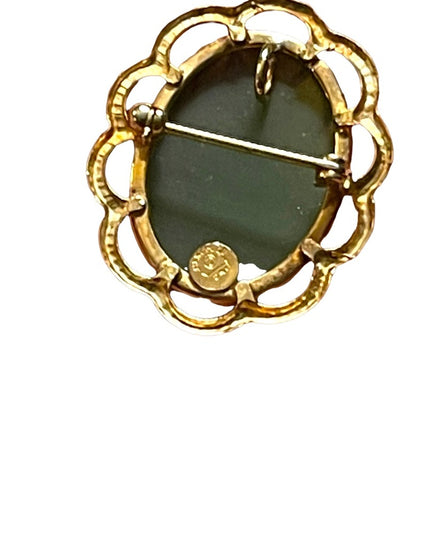 Vintage 12k Gold filled Jade Pendant Carved brooch