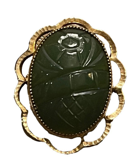 Vintage 12k Gold filled Jade Pendant Carved brooch