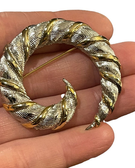 Vintage Silver gold finish fancy swirl brooch Large