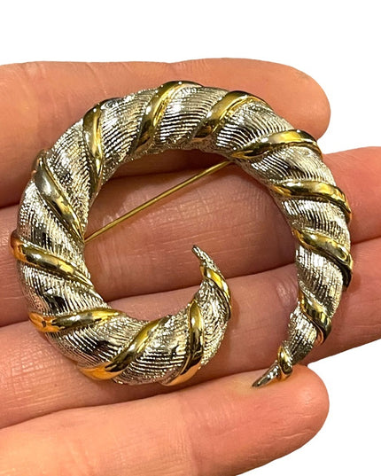 Vintage Silver gold finish fancy swirl brooch Large