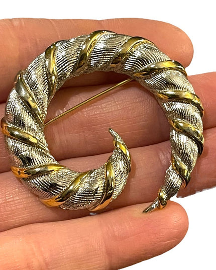 Vintage Silver gold finish fancy swirl brooch Large