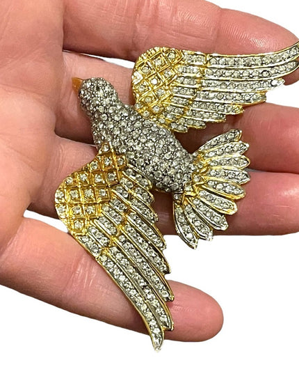Vintage Large BUTLER FAC Rhinestone crystal encrusted Bird of paradise Brooch