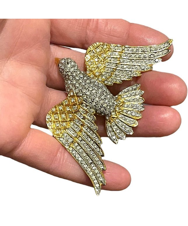 Vintage Large BUTLER FAC Rhinestone crystal encrusted Bird of paradise Brooch