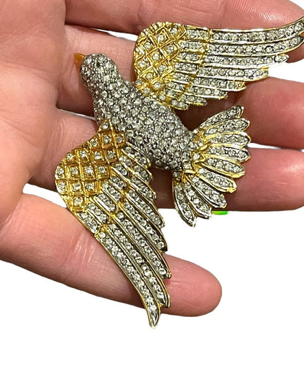 Vintage Large BUTLER FAC Rhinestone crystal encrusted Bird of paradise Brooch