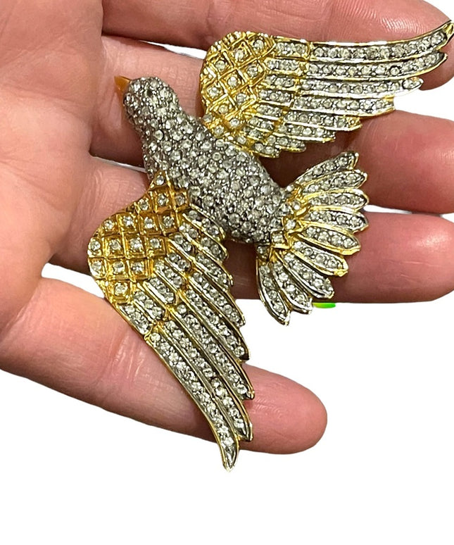 Vintage Large BUTLER FAC Rhinestone crystal encrusted Bird of paradise Brooch