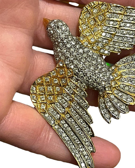 Vintage Large BUTLER FAC Rhinestone crystal encrusted Bird of paradise Brooch