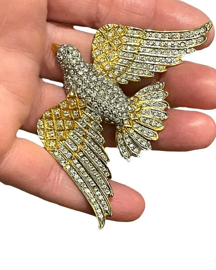 Vintage Large BUTLER FAC Rhinestone crystal encrusted Bird of paradise Brooch