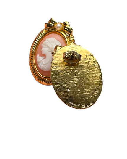 Vintage gold finish cameo faux pearl earrings