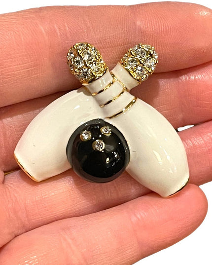 Vintage bowling pin brooch enameled crystal