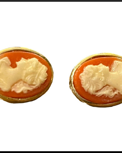 Vintage 1980s cameo clip on earrings gold finish