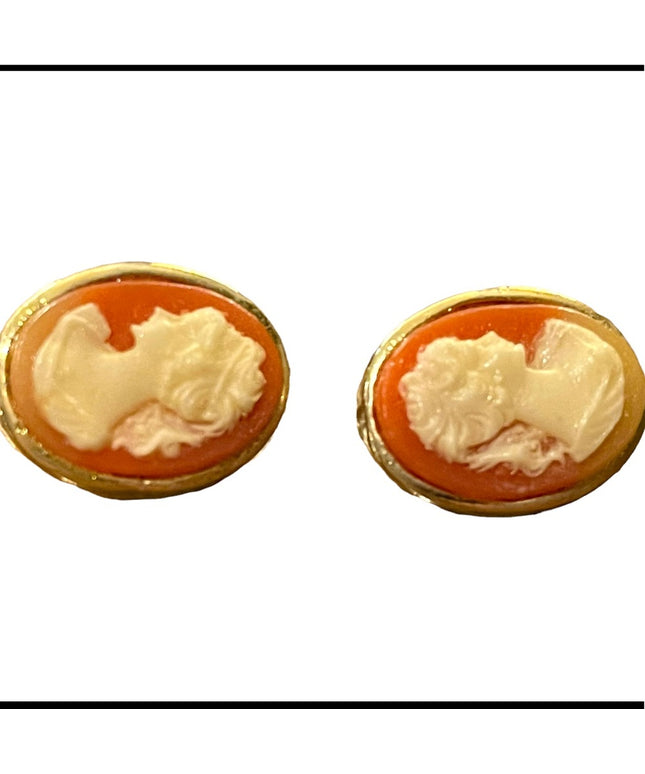 Vintage 1980s cameo clip on earrings gold finish