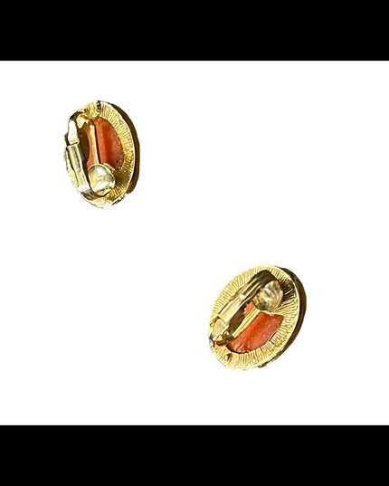 Vintage 1980s cameo clip on earrings gold finish