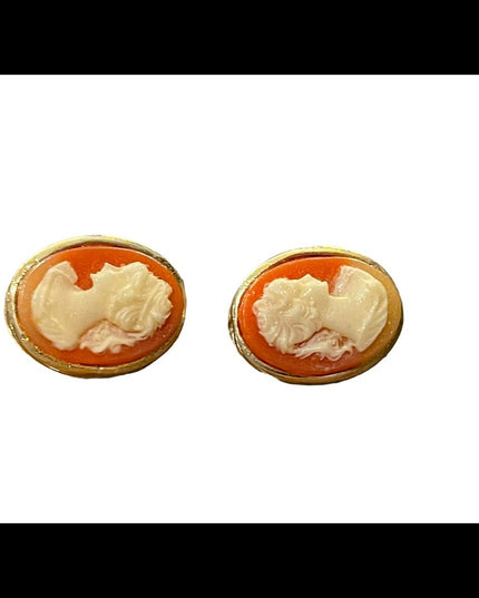Vintage 1980s cameo clip on earrings gold finish