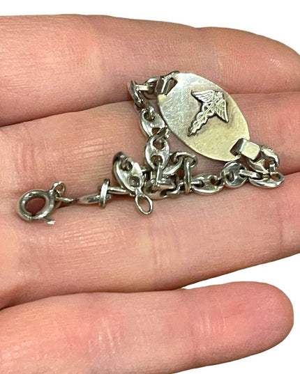 Vintage sterling silver 925 Medic Alert Caduceus SULPHA alergy Bracelet womens