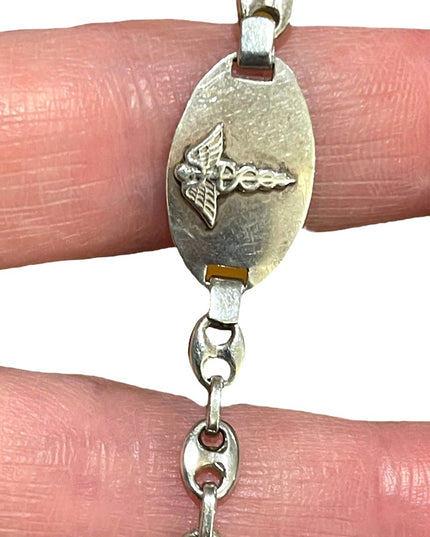 Vintage sterling silver 925 Medic Alert Caduceus SULPHA alergy Bracelet womens