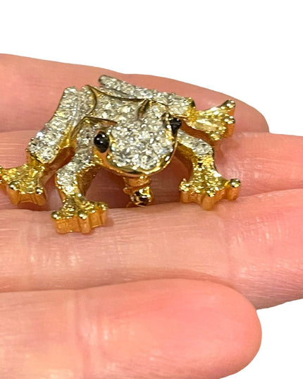 Vintage D’Orlan frog rhinestone crystal RARE brooch 1.3” gold finish