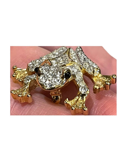 Vintage D’Orlan frog rhinestone crystal RARE brooch 1.3” gold finish