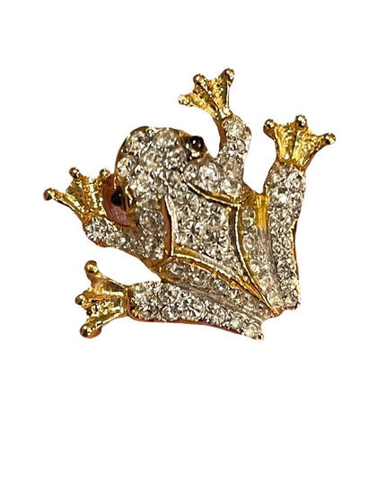 Vintage D’Orlan frog rhinestone crystal RARE brooch 1.3” gold finish