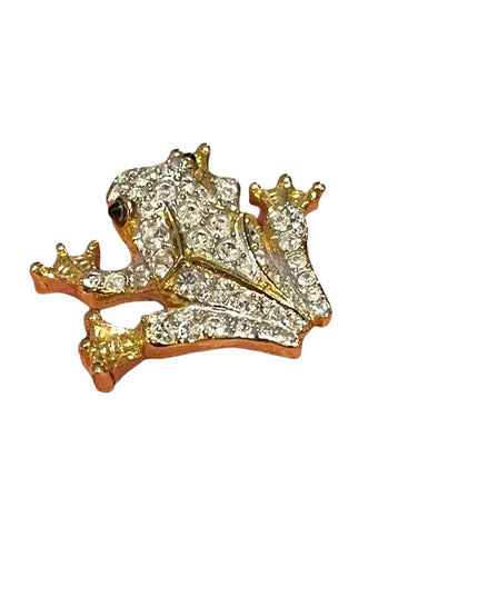 Vintage D’Orlan frog rhinestone crystal RARE brooch 1.3” gold finish