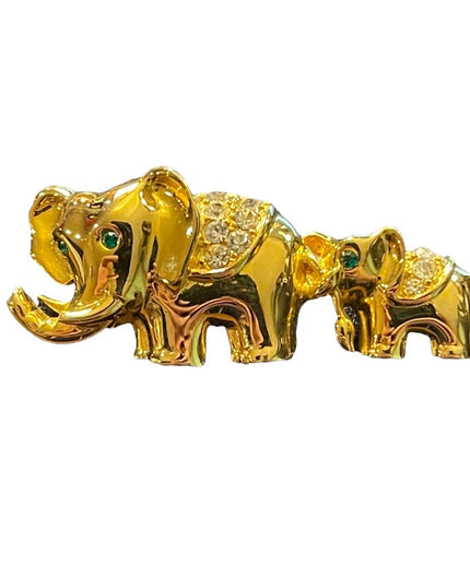 Vintage gold finish crystal elephant brooch