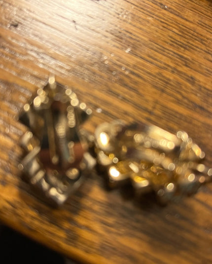 Vintage 1950s Gold finish SHERMAN Clear crystal fancy clip on earrings