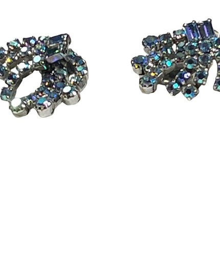 Vintage 1950s Stunning blue AB crystal earrings & necklace set choker fancy