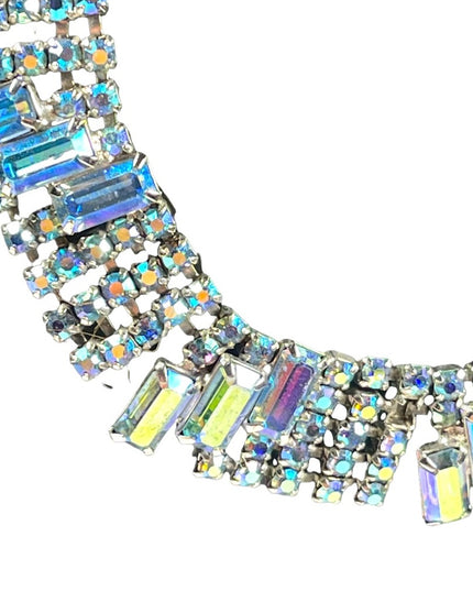 Vintage 1950s Stunning blue AB crystal earrings & necklace set choker fancy