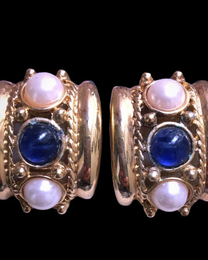 Joan Rivers clip on earrings faux pearl gold tone