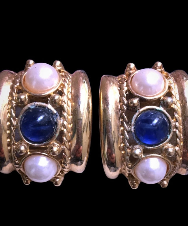 Joan Rivers clip on earrings faux pearl gold tone