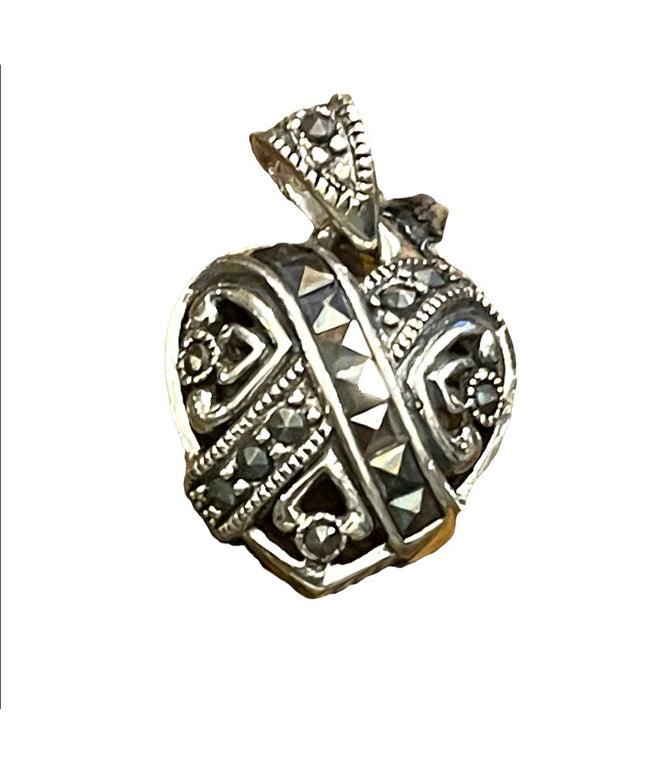 Vintage sterling silver 925 marcasite heart necklace pendant