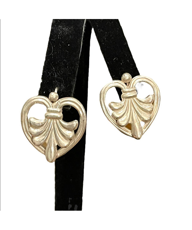 Vintage sterling silver 925 Fleur De Lis Dangle earrings Mexico