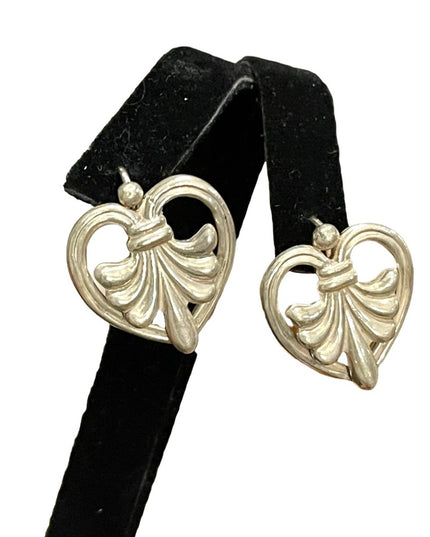 Vintage sterling silver 925 Fleur De Lis Dangle earrings Mexico