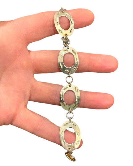 Vintage sterling silver 925 etched large link  bracelet