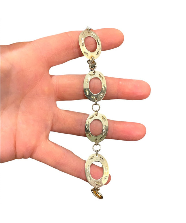 Vintage sterling silver 925 etched large link  bracelet