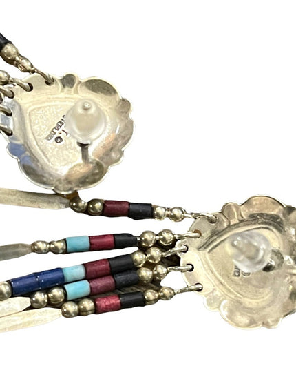Vintage Sterling silver 925  Zuni South Western sees Bead  dangle earrings