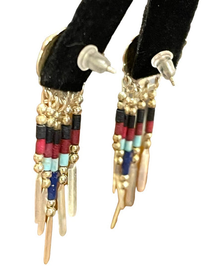 Vintage Sterling silver 925  Zuni South Western sees Bead  dangle earrings