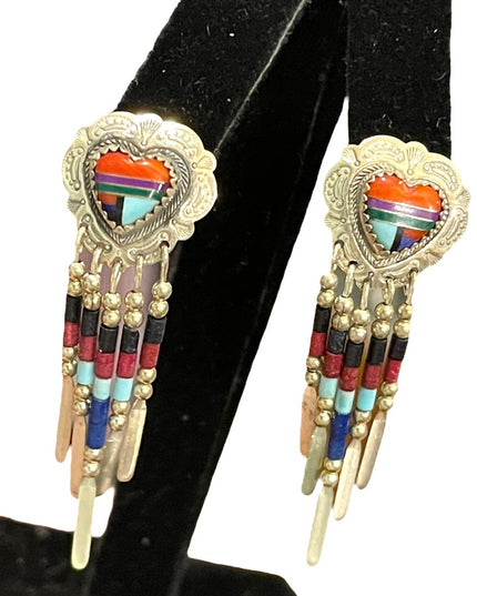 Vintage Sterling silver 925  Zuni South Western sees Bead  dangle earrings