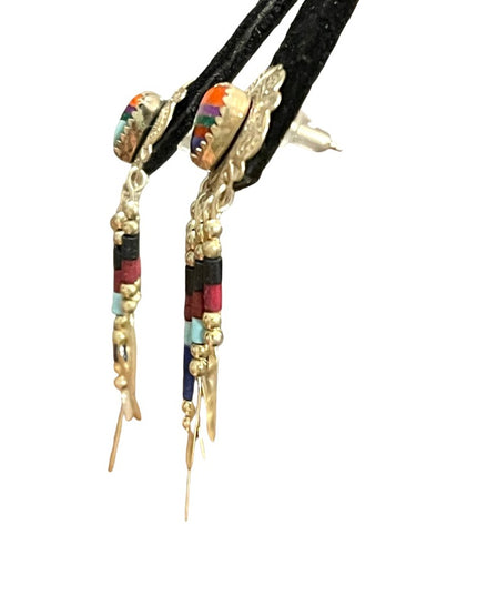 Vintage Sterling silver 925  Zuni South Western sees Bead  dangle earrings